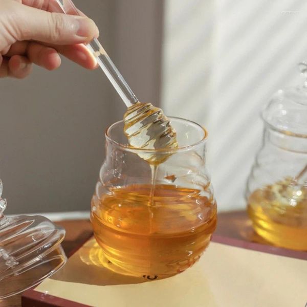 Botellas de almacenamiento Honeycombs Bees Jar Honeys de vidrio con tapas de palo y contenedor de dispensador
