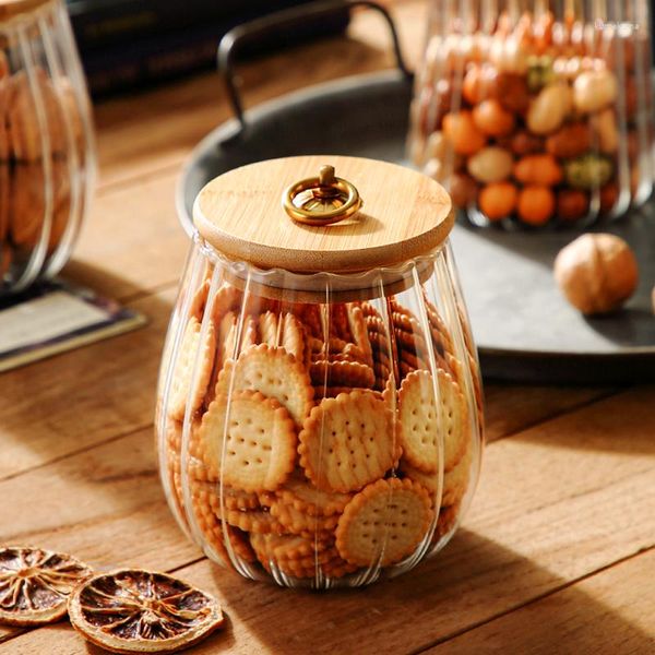 Bouteilles De Stockage Ménage Bouteille En Verre Vintage Décoration De La Maison Boîte Résistant À L'humidité Et À L'air Cuisine Pot De Nourriture Avec Couvercle En Bois Kit