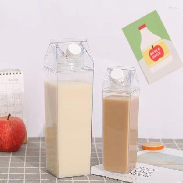 Botellas de almacenamiento, botella de leche de plástico para el hogar, contenedor de jugo de té lechoso cuadrado transparente creativo, vasos de gran capacidad para agua