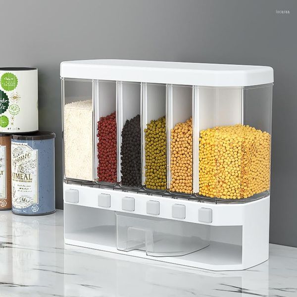 Bouteilles de stockage Seau de riz en plastique domestique Réservoir de grains divisés Boîte mesurable résistante à l'humidité et aux insectes Sépar mural