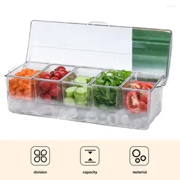 Boîte à glace à bouteilles de rangement avec récipient de salade à format divisé Transparent couvercle de réfrigérateur détachable 5 compartiments pour
