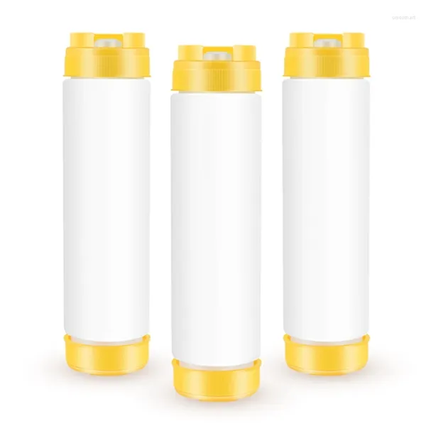 Bouteilles de stockage en plastique inversé à presser, pointe rechargeable de 16Oz, distributeur de condiments à grande Valve pour Sauces Ketchup