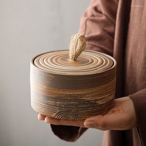 Bouteilles de stockage Bocaux en céramique japonais pour épices Boîtes scellées rétro Cuisson à haute température Sucrier Corde Poignée Céréales