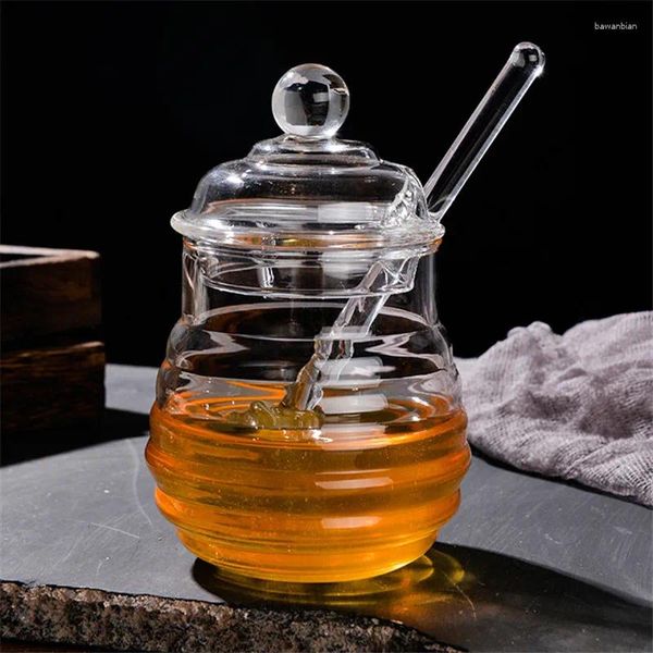 Bouteilles de rangement pot en verre transparent en verre transparent à chaleur japonais avec couvercle et outil de cuisine de bouteille simple de couvercle et de bouteille simple