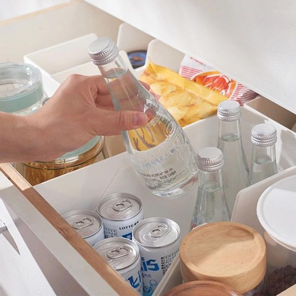 Bouteilles de rangement Boîte de tiroir d'armoire de cuisine japonaise avec poignées découpées Épaissir le bac multifonctionnel en plastique Salle de bain Maquillage Cosmétique