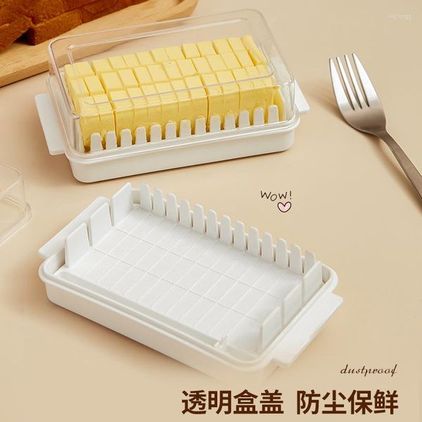 Botellas de almacenamiento Cocina japonesa Cubierta transparente Caja de corte de mantequilla Extraíble y lavable Preservación de queso de forma uniforme
