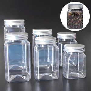 Bouteilles de rangement Jars 1 Jar scellé carré plastique aliments en plastique collation de rangement et contenant de bonbons couvercle en aluminium