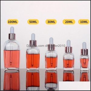 Opslagflessen Potten 10 tot 100 ml vierkante fles Rose Gold kleur dop druppel eliquid flessen make -up glas cosmetische opslaggereedschap Clear dhpmd