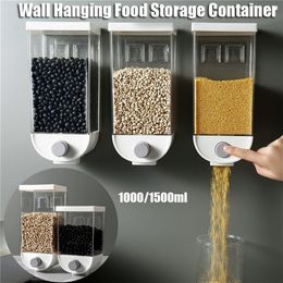 Opslagflessen potten 1000/1500 ml muur gemonteerde tank Food Granen doos Plastic container Keuken luchtdichte dispenser 220930