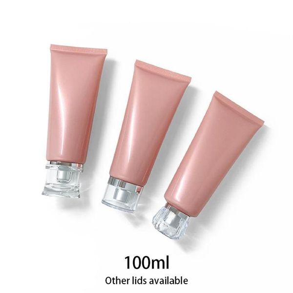 Bouteilles de stockage Bocaux 100 ml Bouteille à presser en plastique rose Récipient cosmétique vide 100 g Lotion pour le corps Crème Emballage de voyage Tub232E souple