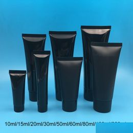 Botellas de almacenamiento Frascos 10 ml 30 ml 50 ml 100 ml 200 g Plástico negro Botella suave Squeeze Tube Loción Crema Envases Cosméticos vacíos Contai DHHDVV