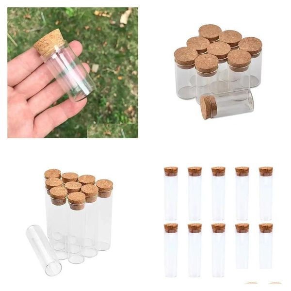 Bouteilles de stockage Bocaux 10ml Petit tube à essai avec bouchon en liège Bouteilles d'épices en verre Pots de conteneur 24x40mm DIY Craft Transparent Straigh Dhjhg