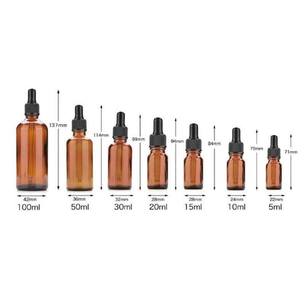 Bouteilles de stockage pots 10 pièces 5 ml/10 ml/15 ml/20 ml/30 ml/50 ml vide compte-gouttes en verre brun ambre huile essentielle liquide Pipette Containe