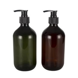 Opslagflessen potten 12 x 300ml 500ml lege bruine lotion pomp Amber plastic shampoo container met dispenser, vloeibare zeep huisdier fles 24pc /
