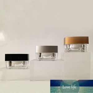 Bouteilles de stockage Bocaux 15g Forme carrée Acrylique Pot de crème Pot Bouteille en étain pour crème pour les yeux / crème de jour / essence / hydratant Emballage cosmétique Prix usine conception experte