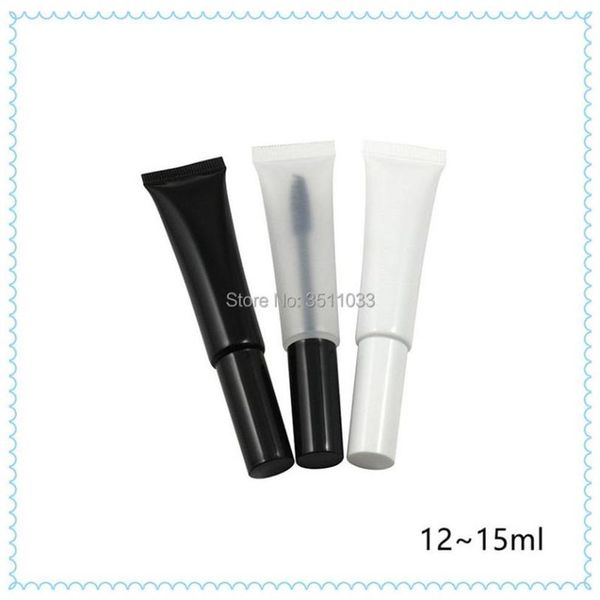 Bouteilles de stockage Pots 15 ml Tube de tuyau souple en plastique blanc noir pour mascara vide clair mat crème de cils compressible portable Con281E