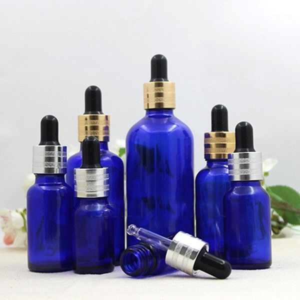 Frascos de botellas de almacenamiento 15x 5ml 10ml 15ml 20ml 30ml 50ml 100ml Botella de gotero de vidrio azul Vacón de envasado cosmético vacío Vials esenciales o