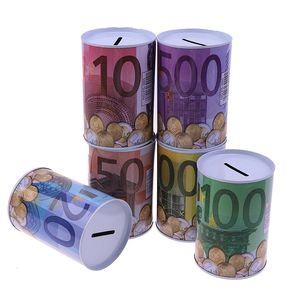 Bouteilles De Stockage Pots 1 PCs Creative Fer Blanc Cylindre Tirelire Euro Dollar Image Boîte Ménage Économiser De L'argent Décoration De La Maison es 221206