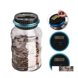 Opslagflessen potten 2,5L Piggy Bank Teller Coin Electronic Digital LCD Tellen Geldbesparingsdoos JAR -munten voor USD Euro GBP DROP DHDGR