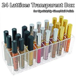 Opslagflessen potten 24 wadah lipgloss organisator lipstik Akrilik kisi kotak penyimpanan kat kuku plastik rak pajangan kosmetik tempat make -up 230328