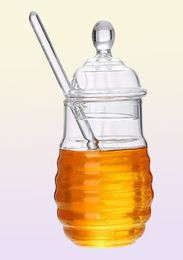Opslagflessen potten 250 ml glas honingpot hoge borosilicaatpot met dipper lepel kleine keukencontainer voor siroop1318306