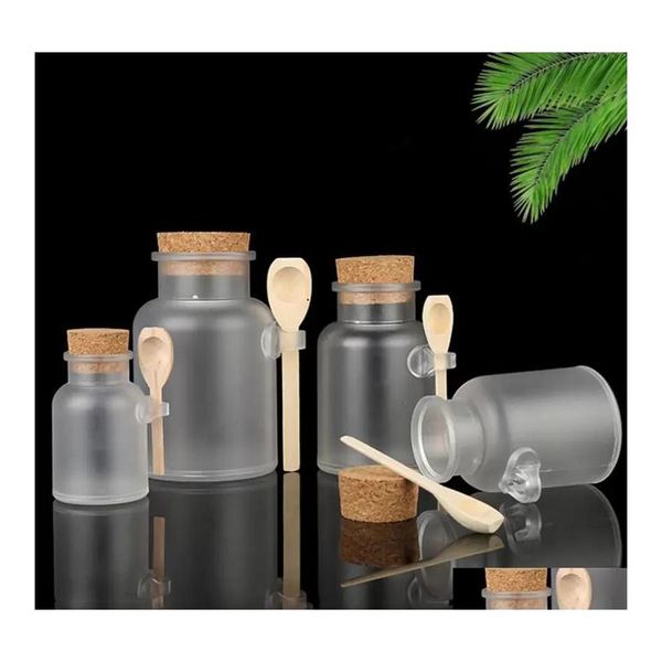 Bouteilles de stockage Pots 300/200 / 100 ml Cosmétiques Vide Pot de liège mat Sel de bain Femmes Masque Conteneur Réutilisable Cuillère en bois Bouteille Dhgmo