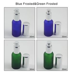 Opslag Flessen Potten 30ml Groen Frosted Blauw Frosted Parfum Glazen Fles Hervulbare 1oz Zilver Spray En Lotion Pump242C