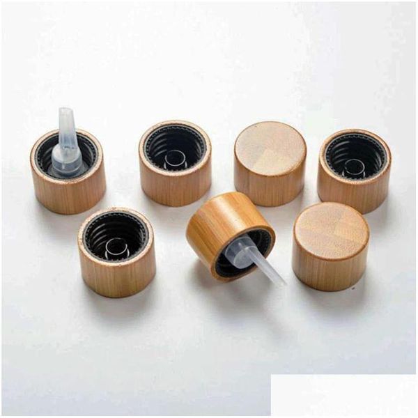 Botellas de almacenamiento Frascos 30 unids Productos de bambú Tapa cosmética 18 mm Cuello Vidrio Aceite esencial Er 18/410 Gotas en espiral de plástico de tapa de enchufe D DH7TI