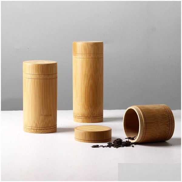 Bouteilles de stockage Pots 30 pièces boîte de thé en bambou naturel boîtes de rangement de voyage scellé conteneur de café portable petit pot Caddy org Dho2E