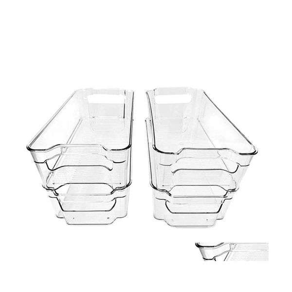 Bouteilles de rangement Jars 4 Emballage Large Clear Plastic Refrigerator Organizer Bacs avec poignée pour la gouttes de garde-manger de cuisine Livraison Home Gard Dhf2c