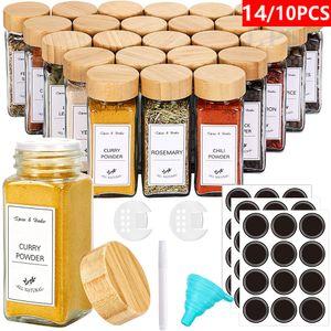 Opslag Flessen Potten 5/12 Stuks Glazen Kruidenpotjes met Bamboe Deksel Kruiden Kruiden Containers Zout Peper Shakers Spice Organizer Keuken Kruidenpot Set 230710