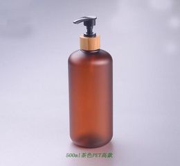 Bouteilles de rangement Jars 500 ml 1020pcs Amber Amber Plastique Cosmetic Emulsion Pump Pump Bottle Bamboo Head Shampoo Shampoo Shampooin Gel P3825716