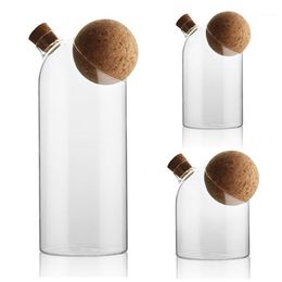 Bouteilles de stockage bocaux 500ML 800ML bocal en verre avec joint hermétique couvercle en bois boule clair bidon de bonbons pour café épices sucre sel1