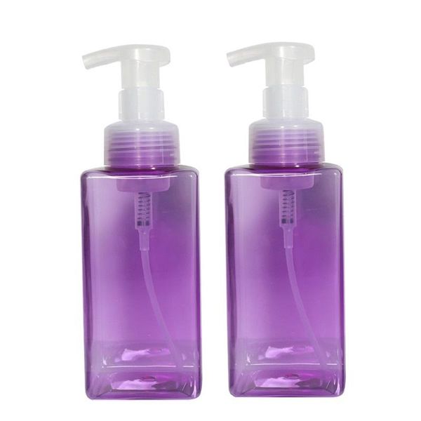 Botellas de almacenamiento Frascos 500 ml Vacío Púrpura Cuadrado Champú Gel de ducha Botella de embalaje Bomba de loción transparente PET Cosmético Plástico Recargable 10 Pies