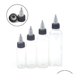 Bouteilles De Stockage Bocaux 50 Pcs 30 Ml 60 Ml 100 Ml 120 Ml En Plastique Vide Bouteille D'encre De Tatouage Twist Top Noir Cap Transparent Clair Tatouage A Dhsiv