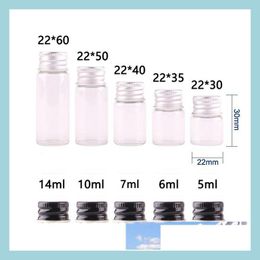 Opslagflessen potten 50 stks 5 ml 6 ml 7 ml 10 ml 14 ml heldere glazen fles met aluminium dop 1/3oz kleine flesjes voor essenti￫le oliegebruik druppel dhcpv