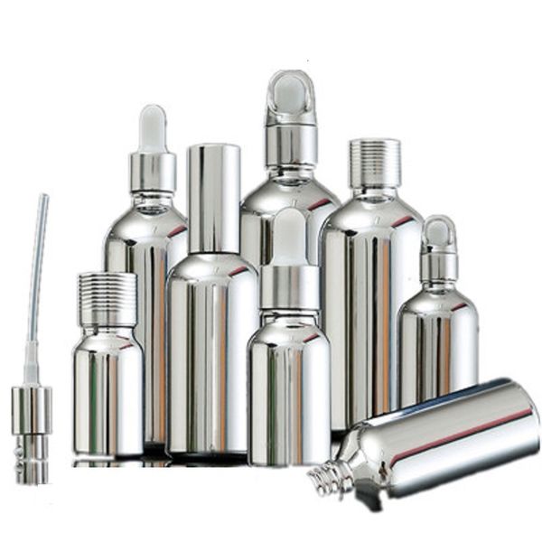 Bouteilles de stockage Bocaux 5ML 30ML 100ML Argent Verre Huile Essentielle Flacon compte-gouttes Cosmétique Emballage Sérum Lotion Pompe Pulvérisation Atomiseur Flacon 15pcs 230710