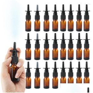 Opslagflessen potten 6/10/20/50 pack 10 ml Amber Nasal Spray Bottle Glass Neus Mist Sprayer Presskop Lege Refilleerbare Atomizer Dro Ott6s