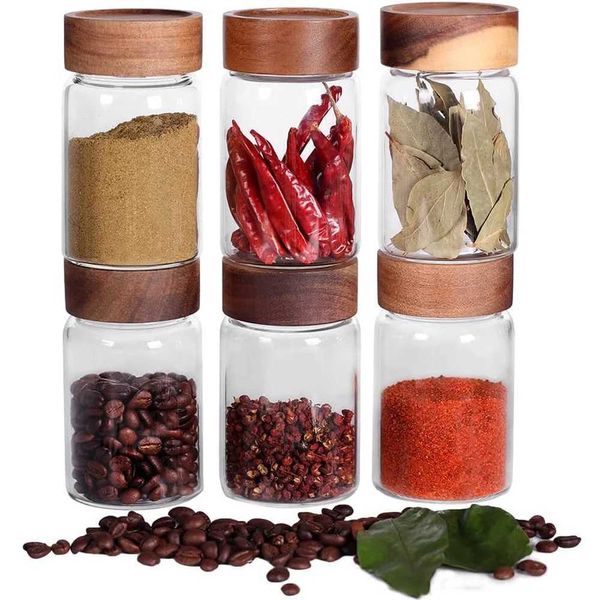 Bouteilles de rangement Pottes de 6 pièces Small Glass Spice Jar High scellé bouche filetée 8,79 oz / 260 ml * 6 Rangement de bouteille vide H240425