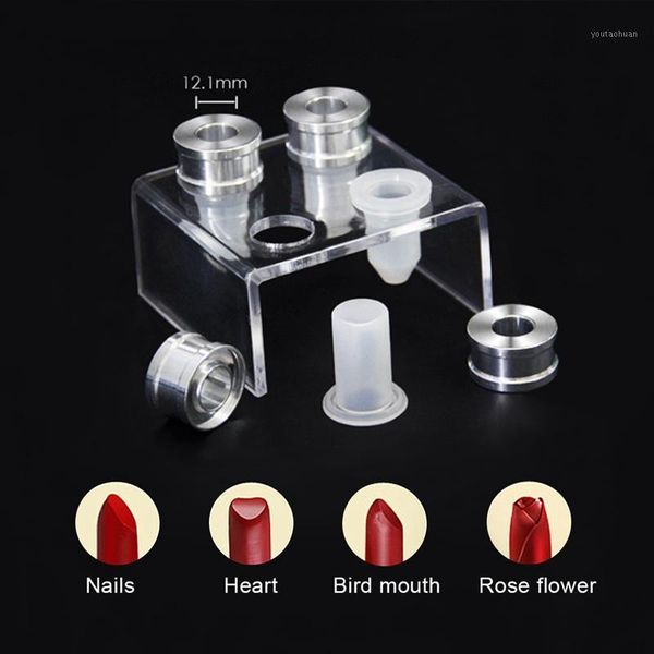 Botellas de almacenamiento Frascos 9 piezas DIY 12,1 mm Tubo de llenado de lápiz labial simple Molde de silicona Anillo de aluminio Soporte de cuatro orificios Herramienta casera SE1