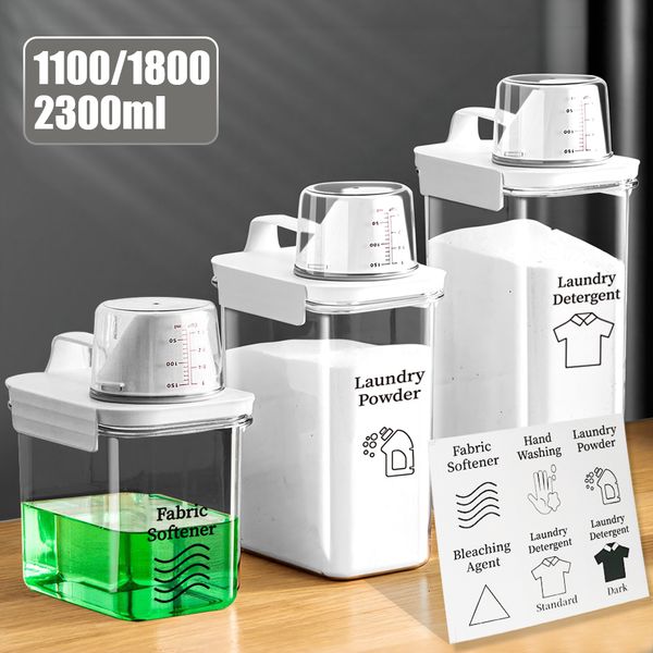 Bouteilles de stockage Bocaux Distributeur de détergent à lessive hermétique Réservoir vide rechargeable étanche pour adoucissant en poudre Récipient de javel avec étiquettes 230418