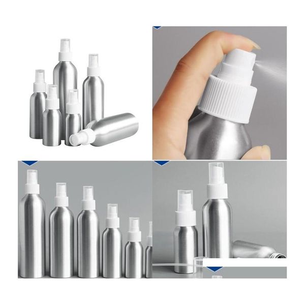 Botellas de almacenamiento Frascos Botella de atomizador de aerosol de aluminio Botellas vacías de metal Bomba de niebla fina Atomizador Envase cosmético 30Ml 50Ml 100M Dhv6R