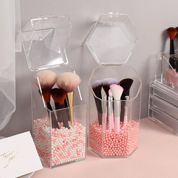 Botellas de almacenamiento Frascos Caja Visible Portátil Plástico Uñas Belleza Maquillaje Organizador Lápiz labial Lápiz ContainerStorage