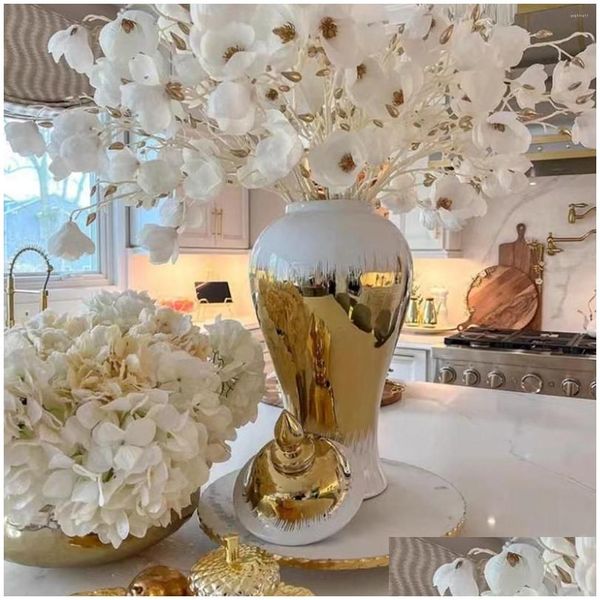 Bouteilles de stockage Pots Pot de gingembre en céramique Pot de fleurs en porcelaine Table de collection Vase décoratif pour comptoir Homefavor Dheqm