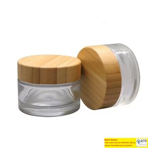 Bouteilles De Stockage Bocaux Pot De Crème En Verre Clair Avec Couvercles En Bambou Rond Vide Top Qualité Cosmétique DIY Maquillage Outils Eye JarStorage Storag