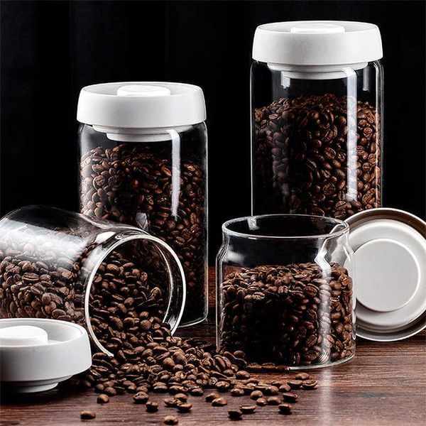 Bouteilles de stockage Bocaux Grains de café Réservoir scellé sous vide Réservoir de stockage de nourriture en verre Ménage Étanche à l'humidité Extraction d'air Réservoir de stockage de thé Pushtype Hot J230301