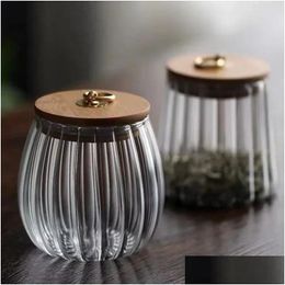 Bouteilles de rangement Jars Jar Verre de café Pétales transparentes Pétales verticales verticales en conserve Bamboo Coud Momedy Candy Scelled Drop Livraison DH9P6