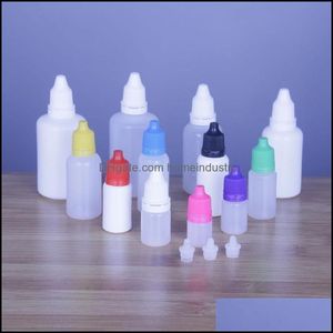 Opslagflessen potten colorf 5 ml 10 ml 15 ml 20 ml 30 ml 50 ml lege e vloeibare plastic druppelaar opslagflessen kindbestendige flesjes doppen en dhrpi