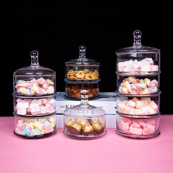 Bouteilles de stockage Bocaux Cristal Bocal à Bonbons Verre Transparent avec Couvercle Quatre Étages Réservoir Alimentaire Usage Domestique Bureau Multicouche Décoration 230717