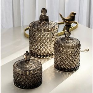 Bouteilles de rangement Pottes Potter en verre en cristal gris foncé avec couvercle 600 ml de diamant en diamant coton coton coton Boîte de ménage Organisateur de maison décorationst259a